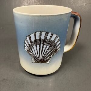 Otagiri Scallop Seashell Mug/Cup Blue Stoneware Beach Shells Ocean Japan VINTAGE